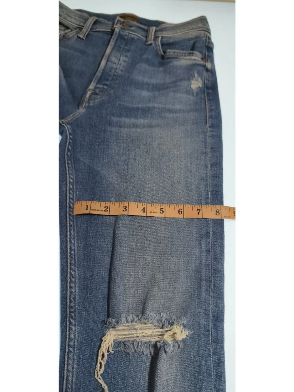 MOTHER The Tomcat High Rise Straight Leg Jeans Size 27 Blue Distressed Button Fl